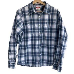 Wrangler Authentic‎ Western Shirt Mens Large Blue Plaid Cowboy